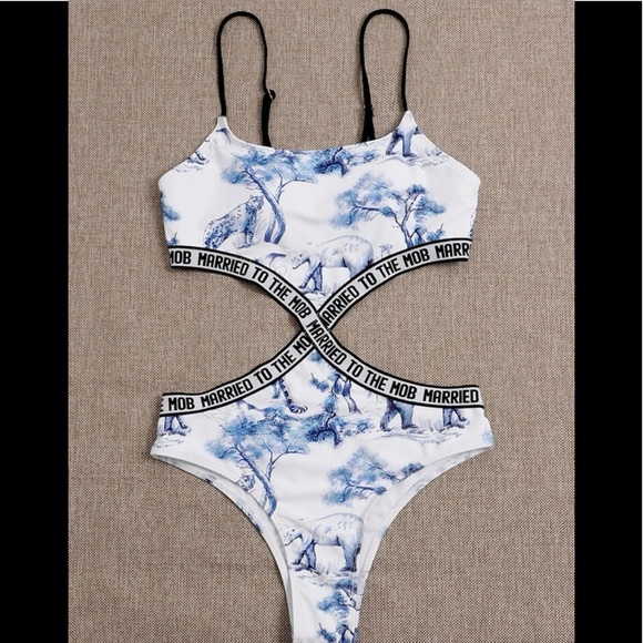 NWOT shein animal graphic print one piece swim - Picture 1 of 3